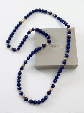 #18 AVON Vintage Blue Lapis Beaded Necklace